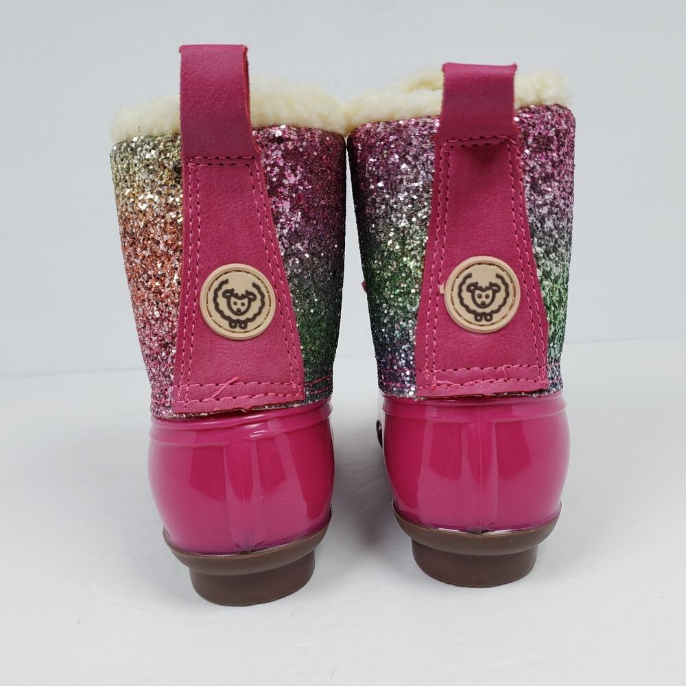 Adrienne Vittadini Bambini Toddler Girls Size 6 Pink Sparkle Glitter Duck Boots - Picture 7 of 10